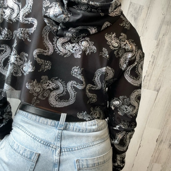 Custom made black and silver dragon hoodie medium - Picture 3 of 5